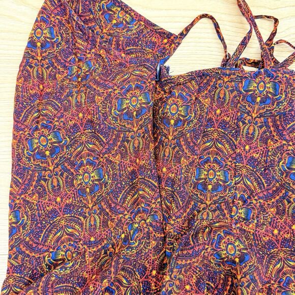 Abercrombie & Fitch Red Skater Mini Dress Fit-n-Flare Floral Boho Women's Sz S - Picture 6 of 11